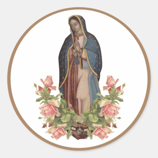 Maagd Maria de Guadalupe Rozen Ronde Sticker (Voorkant)