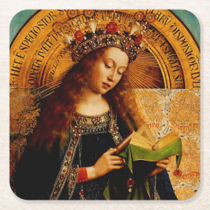Maagd Maria door Jan van Eyck Vierkante Kartonnen Onderzetter
