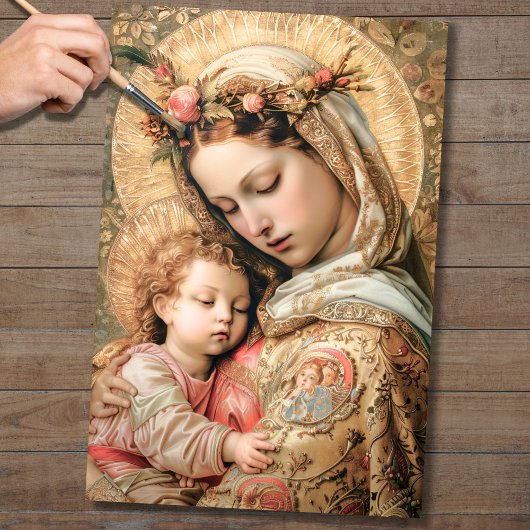Maagd Maria en Baby Jesus 1 Decoupage papier