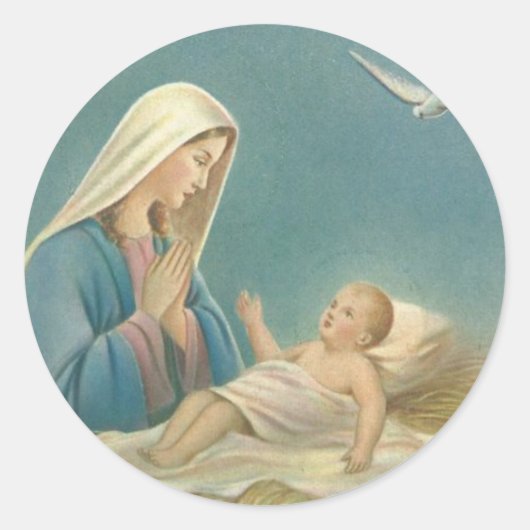 Maagd Maria en Baby Jesus Ronde Sticker (Voorkant)