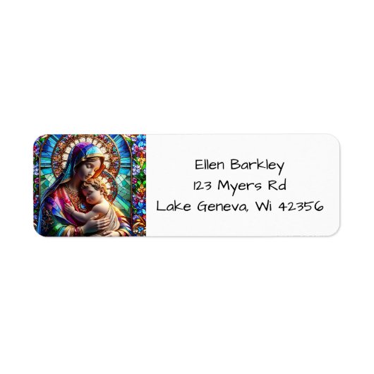 Maagd Maria en Baby Jezus Glas in lood Etiket (Voorkant)