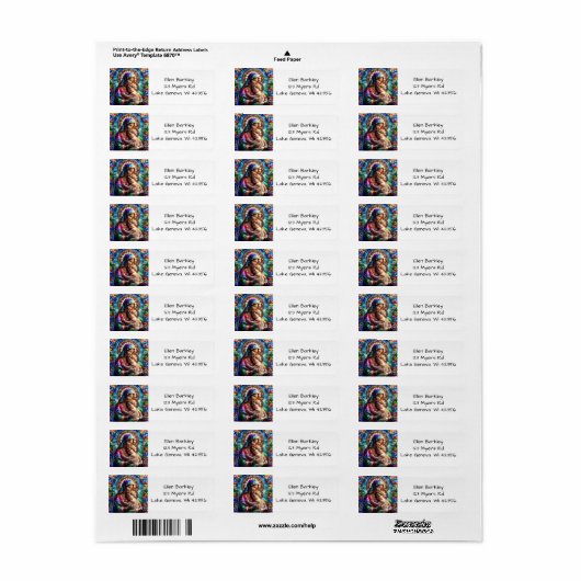 Maagd Maria en Baby Jezus Glas in lood Etiket (Full Sheet)