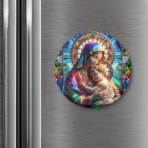 Maagd Maria en Baby Jezus Glas in lood Magneet