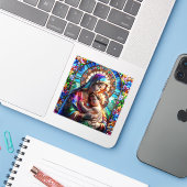Maagd Maria en Baby Jezus Glas in lood Sticker (Laptop met iPhone)