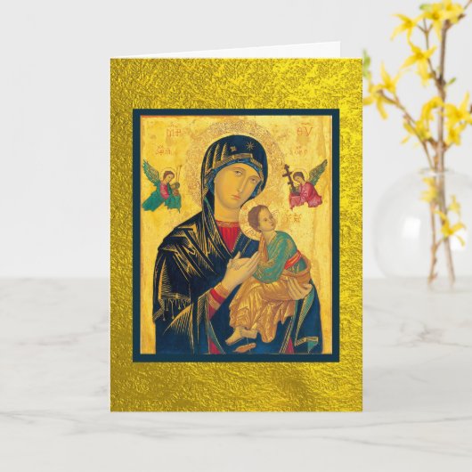 Maagd Maria en Baby Jezus Icon over goud Kaart (Gele Bloem)