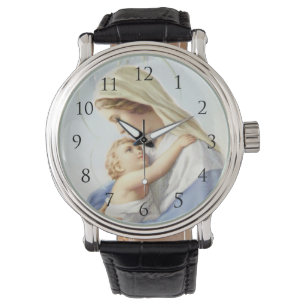 Maagd Maria en Baby Jezus met cijfers horloge