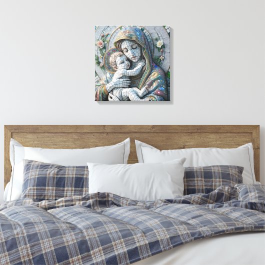 Maagd Maria en Baby Jezus | mozaïekbeeld Canvas Afdruk (Insitu (Slaapkamer))