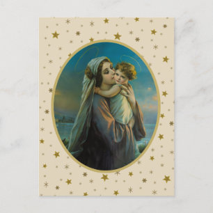 Maagd Maria en Baby Jezus op sterrenachtergrond Feestdagenkaart