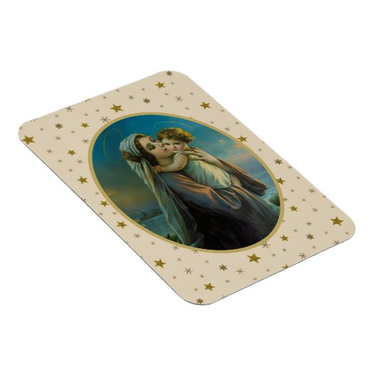 Maagd Maria en Baby Jezus op sterrenachtergrond Magneet (Rechterzijde)