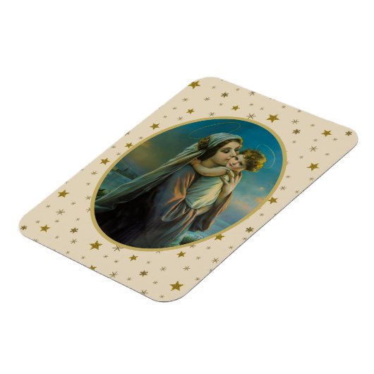 Maagd Maria en Baby Jezus op sterrenachtergrond Magneet (Linkerzijde)