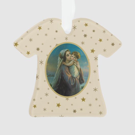 Maagd Maria en Baby Jezus op sterrenachtergrond Ornament (voorkant)
