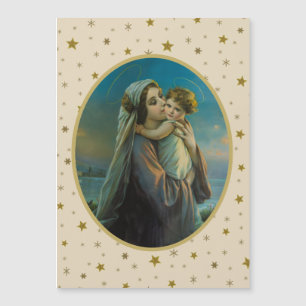 Maagd Maria en baby Jezus op sterrenhemel achtergr