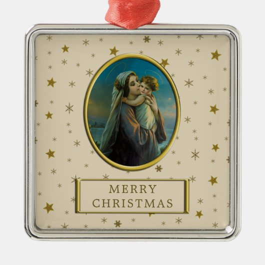 Maagd Maria en Baby Jezus op sterrenkerstmis Metalen Ornament (Voorkant)