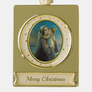 Maagd Maria en Baby Jezus op sterrenkerstmis Verguld Banner Ornament
