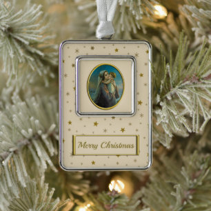 Maagd Maria en Baby Jezus op sterrenkerstmis Verzilverd Kader Ornament