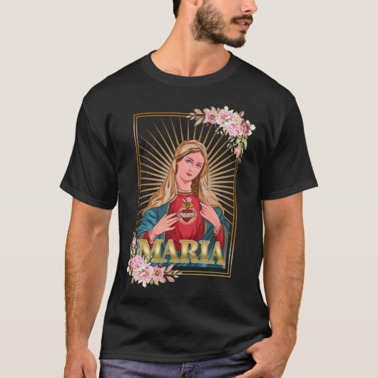 Maagd Maria en haar Onbevlekt Hart T-shirt (Voorkant)