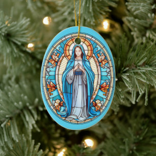 Maagd Maria in blauw Glas in lood Kerst Keramisch Ornament