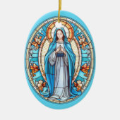 Maagd Maria in blauw Glas in lood Kerst Keramisch Ornament (Voorkant)