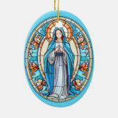 Maagd Maria in blauw Glas in lood Kerst Keramisch Ornament (Achterkant)