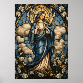 Maagd Maria in prachtige Glas in lood kunst Poster