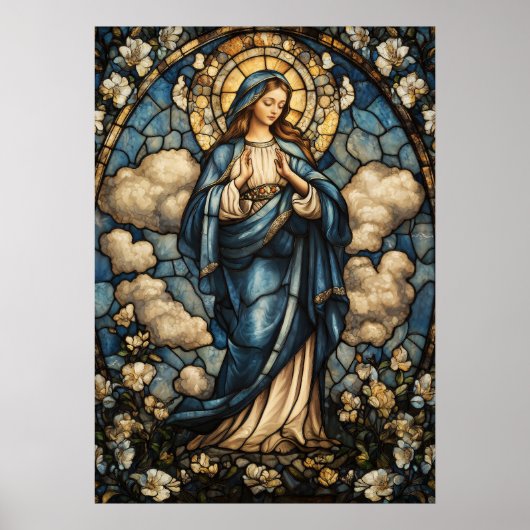 Maagd Maria in prachtige Glas in lood kunst Poster (Voorkant)