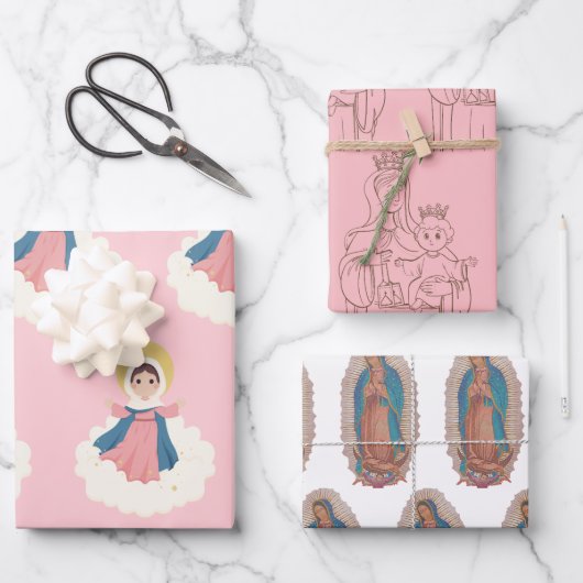 Maagd Maria, inpakpapier Flat Sheet Set van 3 (Voorkant)