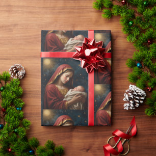 Maagd Maria & Jezus Kerstmis Geboorte Cadeaupapier