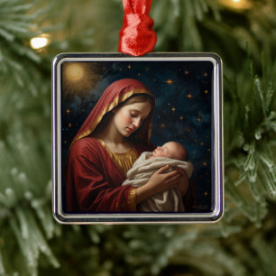 Maagd Maria & Jezus Kerstmis Geboorte Metalen Ornament