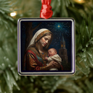 Maagd Maria & Jezus Kerstmis Geboorte Metalen Ornament