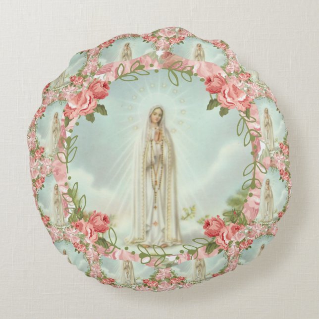 Maagd Maria katholieke Rozen  Rond Kussen (Achterkant)