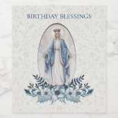 Maagd Maria Lady van Grace Blauw Bloemen Kant Wijn Etiket (Enkel label)