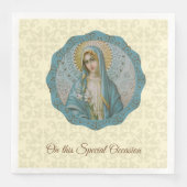Maagd Maria Lily Blauw Turquoise Goud Moeder Servet (Voorkant)