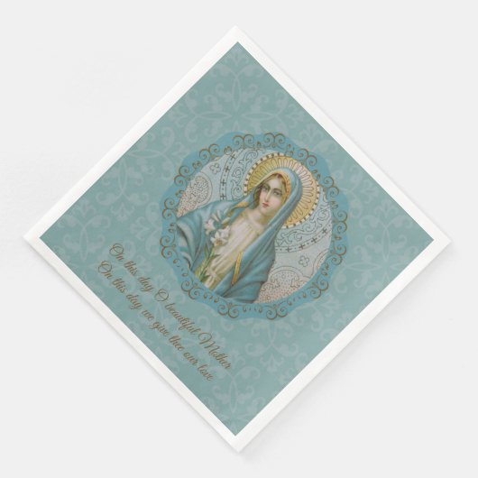Maagd Maria Lily Blauw Turquoise Goud Moeder Servet (Hoek)