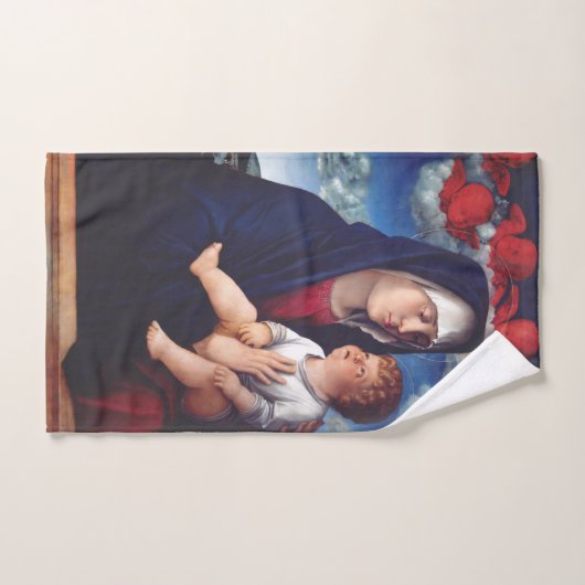 Maagd Maria met Baby Jesus en rode cherubs Bad Handdoek (Handdoek)