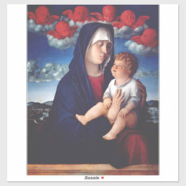 Maagd Maria met Baby Jesus en rode cherubs Sticker