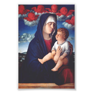 Maagd Maria met baby Jezus en rode cherubijnen Foto Afdruk