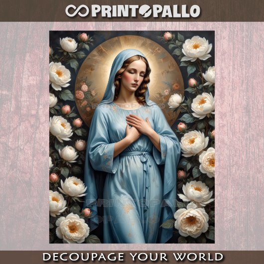 Maagd Maria met bloemen bidt voor ons Tissuepapier