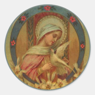 Maagd Maria met duiven, lily en rozen Ronde Sticker