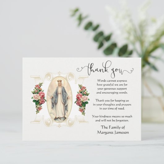 Maagd Maria Religieus Dank u Condoleance Bedankkaart (Staand voorkant)
