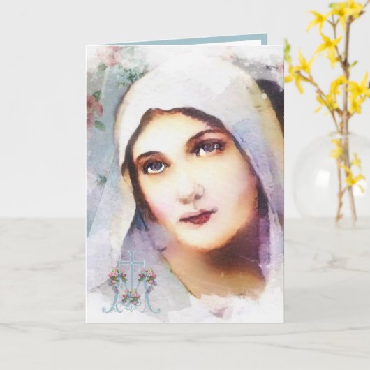 Maagd Maria Religieuze Waterverf Kruis Kaart (Gele Bloem)