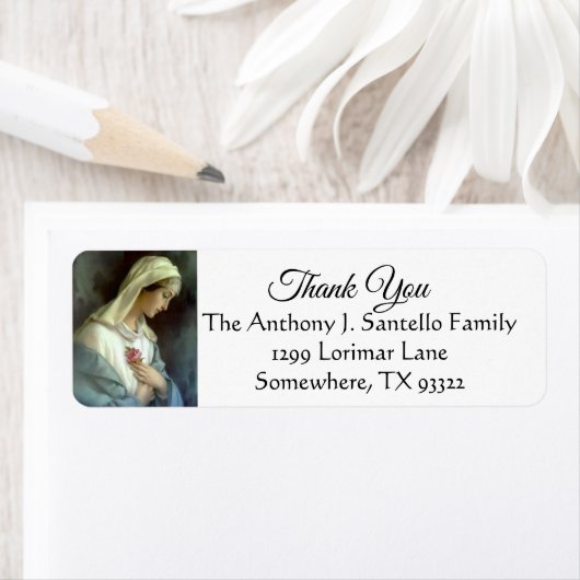 Maagd Maria Roze Rozen Dank u Etiket (Insitu)