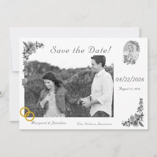 Maagd Maria Zilveren Katholieke bruiloft Save the Save The Date (Voorkant)