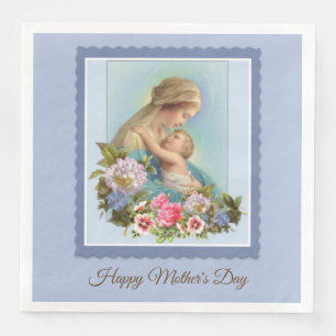 Maagd Mary Child Jesus Pink Blue Flowers Moeder Servet
