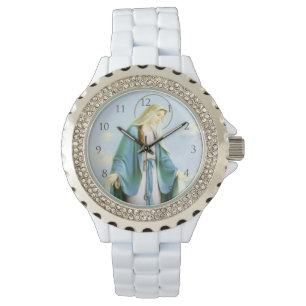 Maagd Mary_Crescent Moon_Met cijfers bekijken Horloge