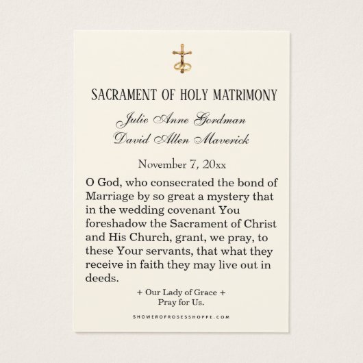 Maagd Mary Elegant Prayer Wedding Favor Kaart (Achterkant)