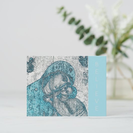 Maagd Mary en Baby Jesus Christus Blue Briefkaart (Staand voorkant)