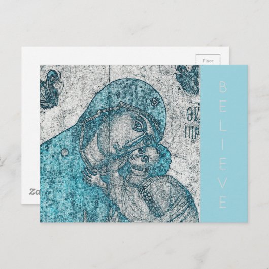 Maagd Mary en Baby Jesus Christus Blue Briefkaart (Voorkant / Achterkant)