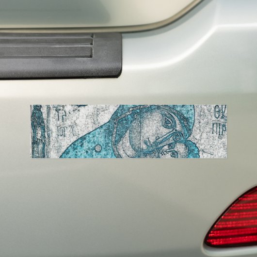 Maagd Mary en Baby Jesus Christus Blue Bumpersticker (Op auto)