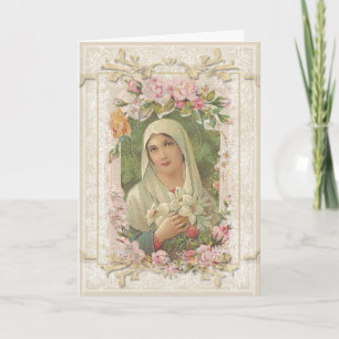 Maagd Mary Floral Religieuze Katholieke Kaart