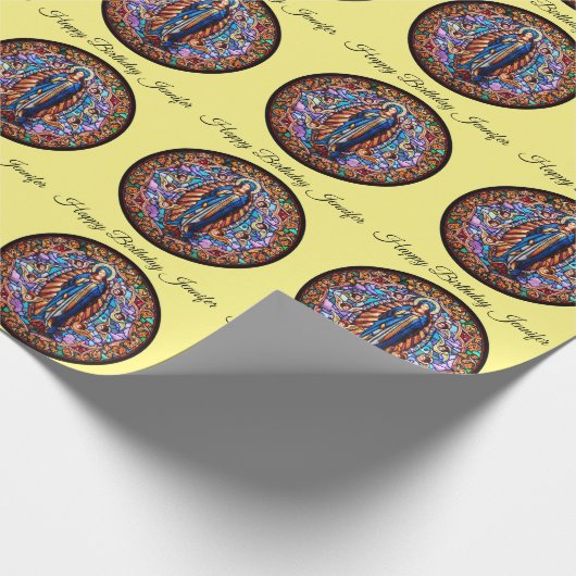 Maagd Mary in Blue Robe Replica Glas in lood Cadeaupapier (Hoek)